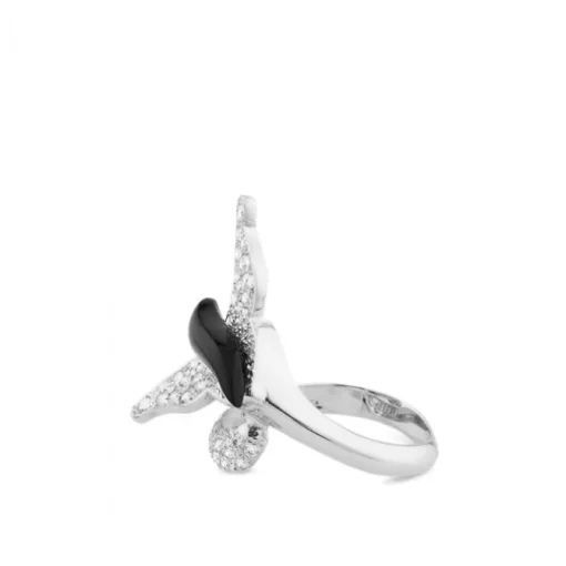Sortija Mariposa de oro blanco con diamantes y onix