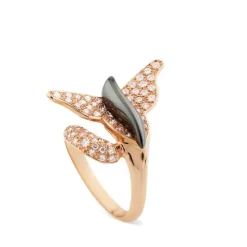 Sortija Mariposa de oro rosa con diamantes y hematite