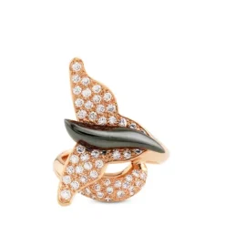 Sortija Mariposa de oro rosa con diamantes y hematite
