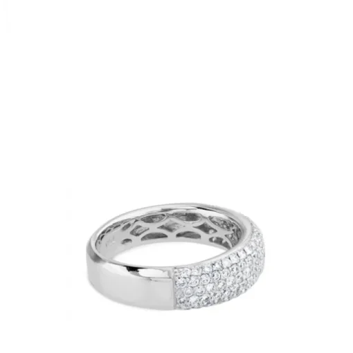 Sortija media caña ancha de oro blanco con pavé de diamantes de 0,89 quilates