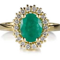 Sortija "Royal Trilogy" de oro amarillo esmeralda y orla de diamantes