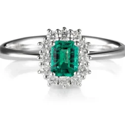 Sortija "Royal Trilogy" de oro blanco esmeralda y orla de diamantes