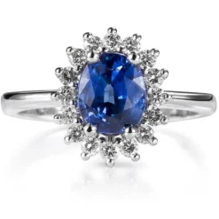 Sortija "Royal Trilogy" de oro blanco zafiro y orla de diamantes