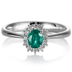 Sortija "Royal Trilogy" de oro blanco mini esmeralda y orla de diamantes