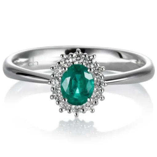 Sortija "Royal Trilogy" de oro blanco mini esmeralda y orla de diamantes