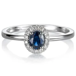 Sortija "Royal Trilogy" de oro blanco mini zafiro y orla de diamantes