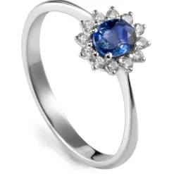 Sortija "Royal Trilogy" de oro blanco zafiro y orla de diamantes