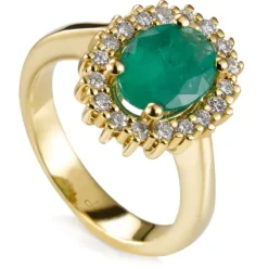 Sortija "Royal Trilogy" de oro amarillo esmeralda y orla de diamantes