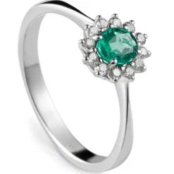 Sortija "Royal Trilogy" de oro blanco esmeralda y orla de diamantes