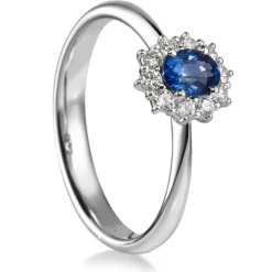 Sortija "Royal Trilogy" de oro blanco zafiro y orla de diamantes
