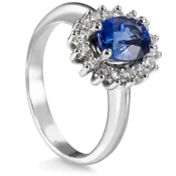 Sortija "Royal Trilogy" de oro blanco zafiro y orla de diamantes
