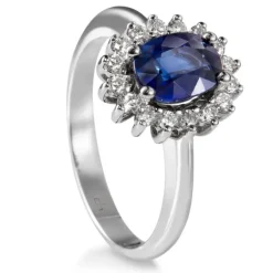 Sortija "Royal Trilogy" de oro blanco zafiro y orla de diamantes