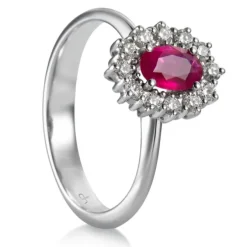 Sortija "Royal Trilogy" de oro blanco mini rubí y orla de diamantes