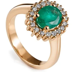 Sortija "Royal Trilogy" de oro rosa esmeralda y orla de diamantes