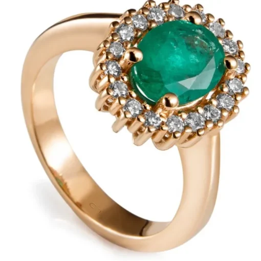 Sortija "Royal Trilogy" de oro rosa esmeralda y orla de diamantes