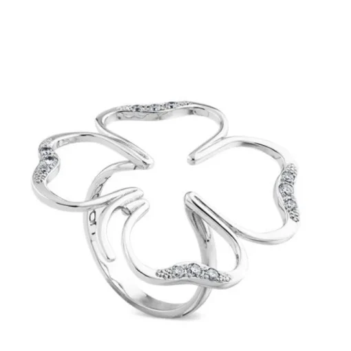 Sortija silueta cLOVEr de oro blanco y diamantes GM