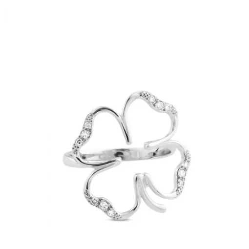 Sortija silueta cLOVEr de oro blanco y diamantes GM